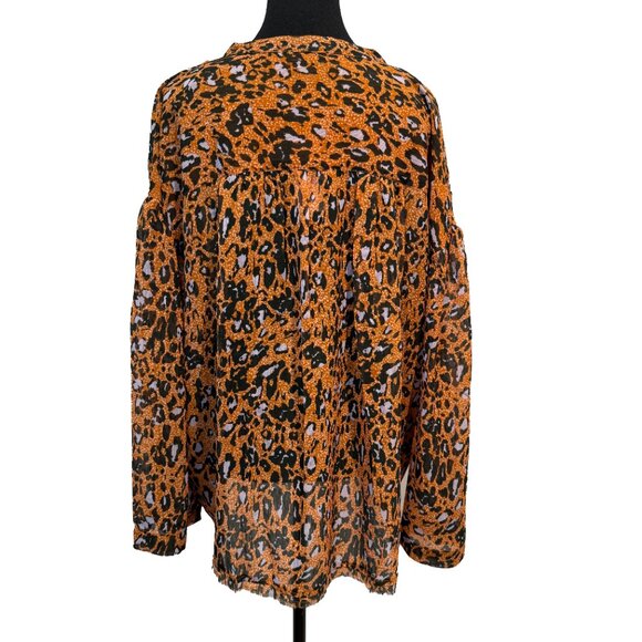NWT Jessica Simpson Jenna Cheetah Chiffon Blouse XL Crinkled Animal Print - Picture 3 of 5